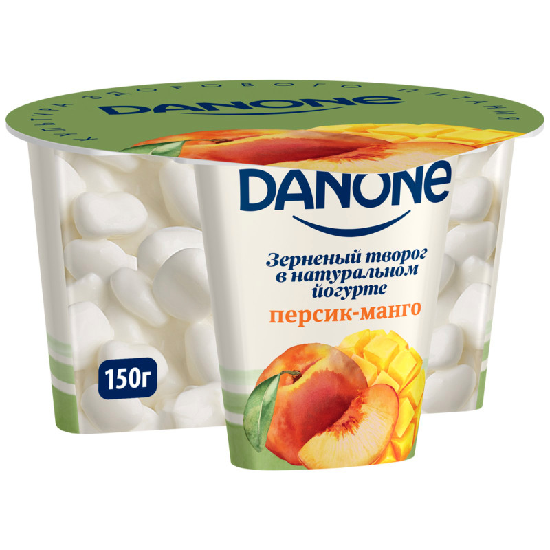 Творог Danone персик-манго в йогурте зернёный 5%, 150г