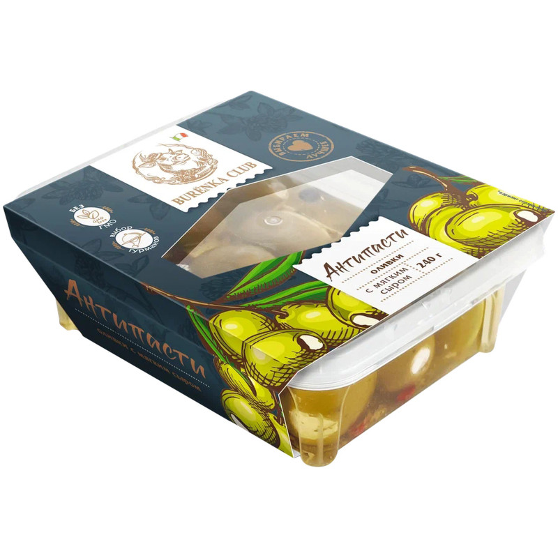 Антипасти Burenka Club оливки фаршированные мягким сливочным сыром в масле, 240г