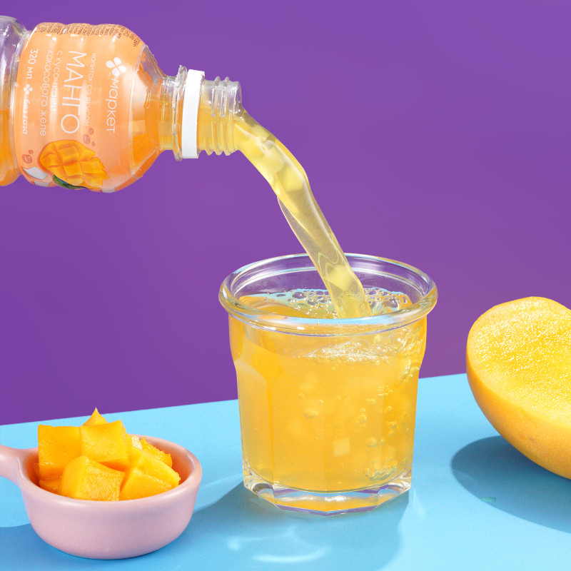 Напиток  со вкусом манго с кусочками кокосового желе безалкогольный негазированный Маркет, 320мл — фото 2