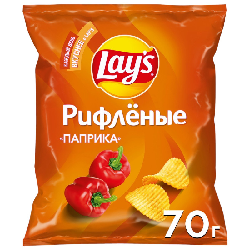 Чипсы картофельные Lays со вкусом Паприка рифленые, 70г