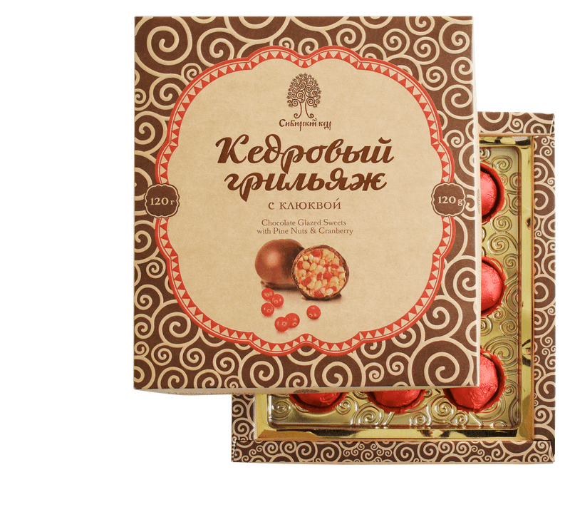 Конфеты Сибирский кедр кедровый грильяж с клюквой в шоколадной глазури, 120г