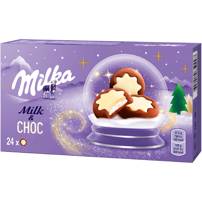 Печенье Milka Milk and choc white с молочной начинкой и какао, 150г — фото 2