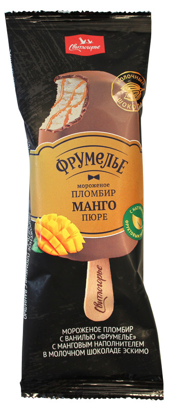 Пломбир Свитлогорье Фрумелье ваниль и манго в молочном шоколаде эскимо 15%, 80г — фото 2