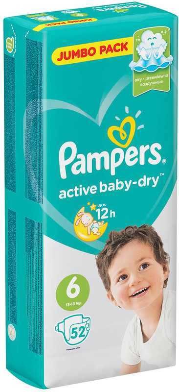 Подгузники Pampers Active Baby-Dry р.6 13-18кг, 52шт — фото 2