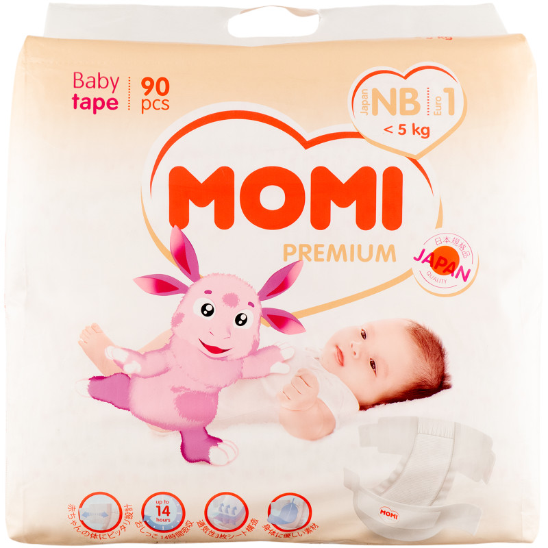 Подгузники Momi Premium р.1 до 5кг, 90шт