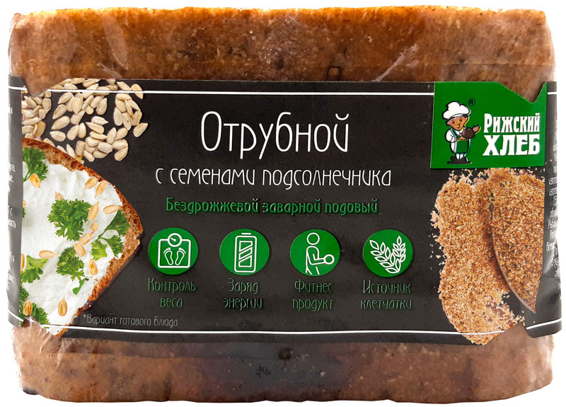 Хлеб Рижский Хлеб отрубной бездрожжевой заварной подовый с семенами подсолнечника, 300г