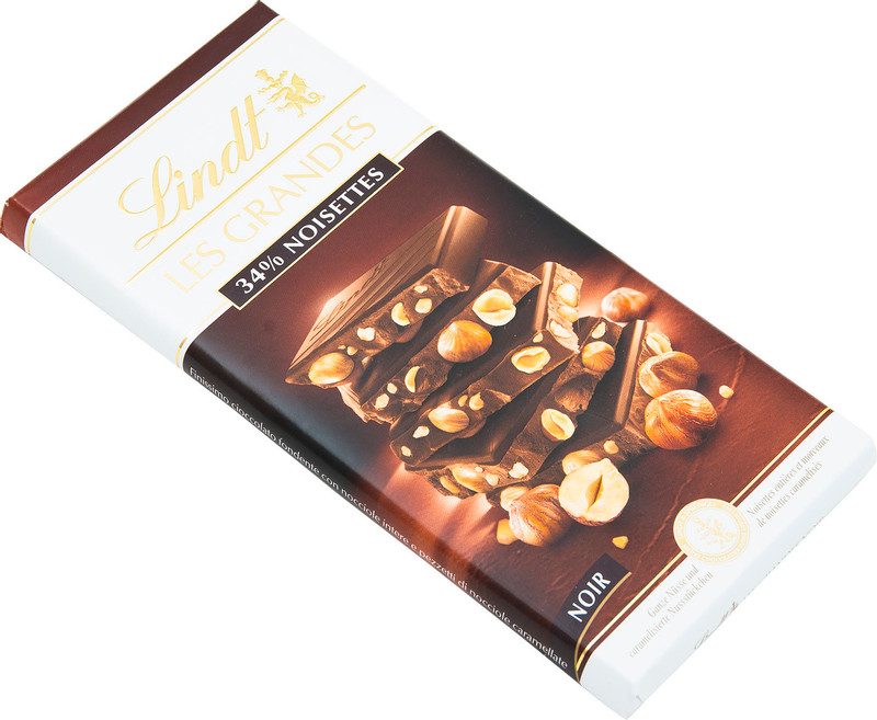 Шоколад горький Lindt Les Grandes с фундуком 43%, 150г — фото 2