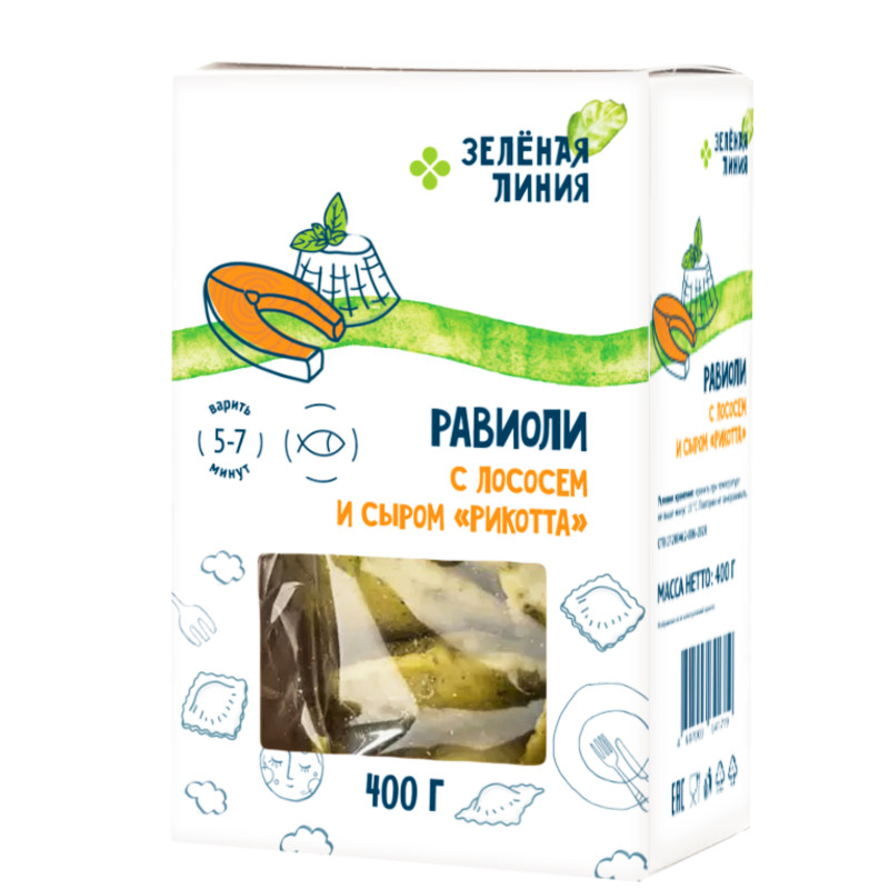 Равиоли с лососем и сыром рикотта Зелёная Линия, 400г - купить с доставкой в Москве в Перекрёстке
