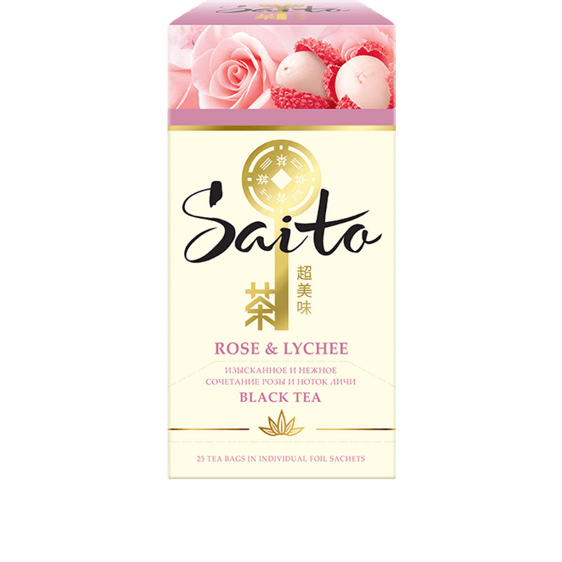 Чай Saito Rose & Lychee чёрный с лепестками розы и ароматом в пакетиках, 25x1.4г