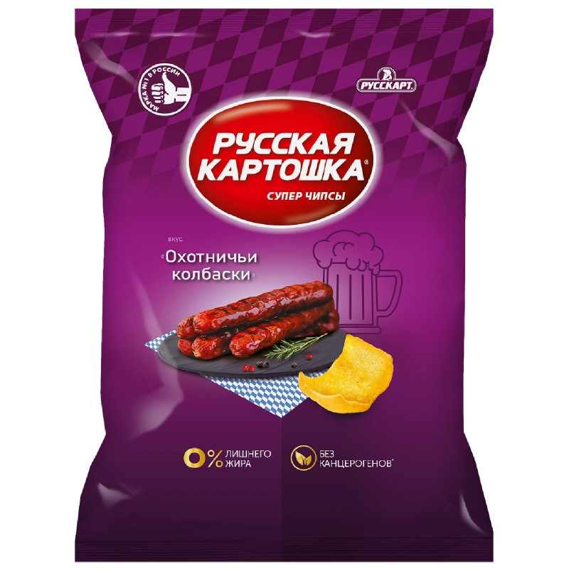 Чипсы Русская Картошка картофельные со вкусом Охотничьи колбаски, 140г