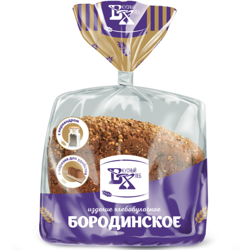 Хлеб Вкусный Хлеб Бородинский ржано-пшеничный формовой в нарезке, 400г