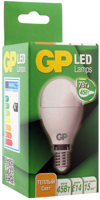 Лампа светодиодная GP LED G45 E14 27K 2CRB1 7W тёплый свет — фото 6