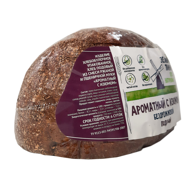 Хлеб Ароматный ржано-пшеничный подовый с изюмом Зелёная Линия, 300г — фото 2