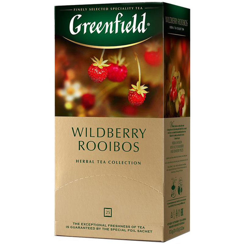 Чай Greenfield Wildberry Rooibus травяной земляника-клюква в пакетиках, 25х1.5г — фото 1