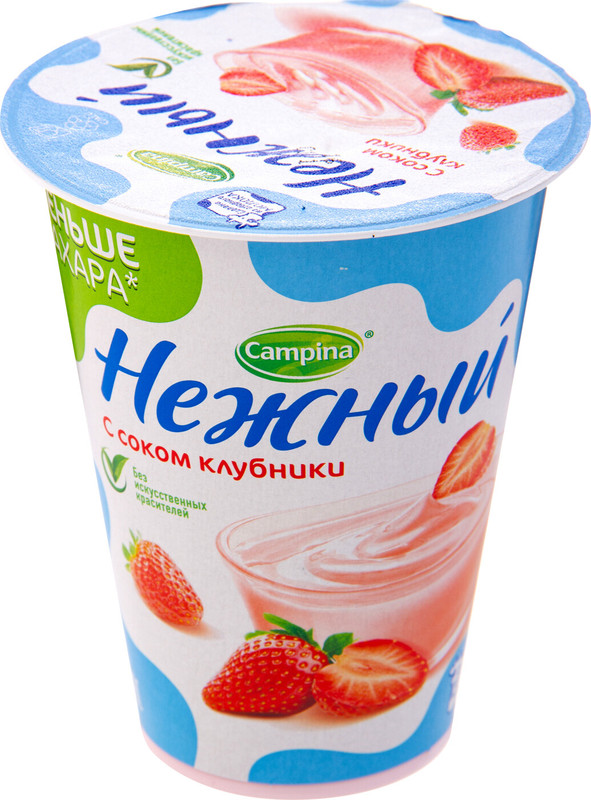 Продукт йогуртный Нежный с соком клубники 0.1%, 320г — фото 1