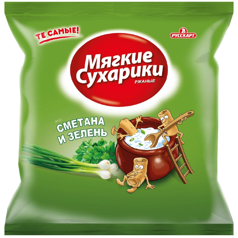 Сухарики Русскарт Мягкие со вкусом сметаны и зелени ржаные хрустящие, 38г