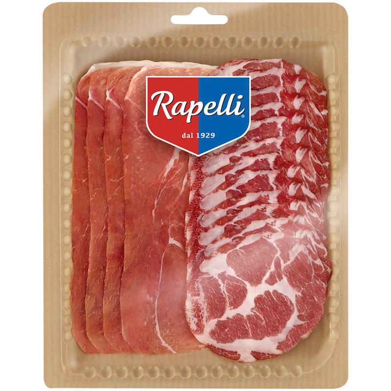 Мясное ассорти из свинины Rapelli Сан Пьетро Окорок-шейка сыровяленое нарезка, 100г