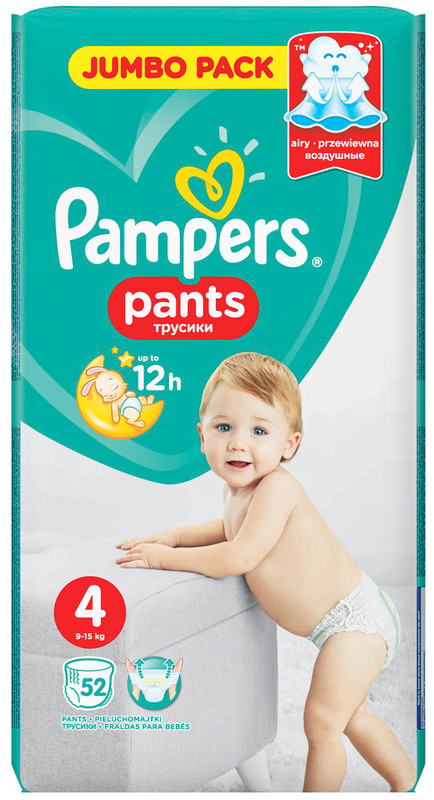 Подгузники-трусики Pampers Pants Maxi р.4 9-15кг, 52шт — фото 1