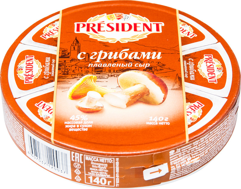 Сыр плавленый President с грибами 55%, 140г — фото 1