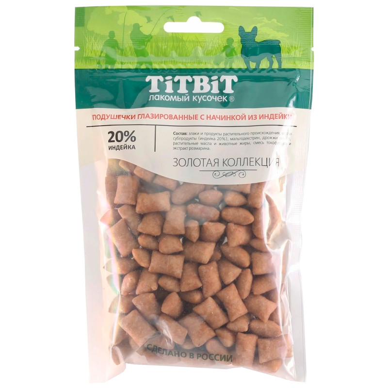 Подушечки TiTBiT Золотая Коллекция глазированные с начинкой из индейки для собак, 100г