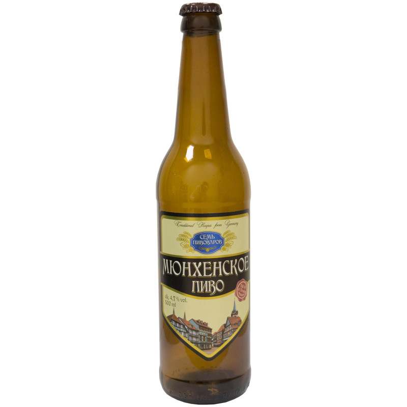 Пиво Семь Пивоваров Мюнхенское светлое фильтрованное 4.7%, 500мл