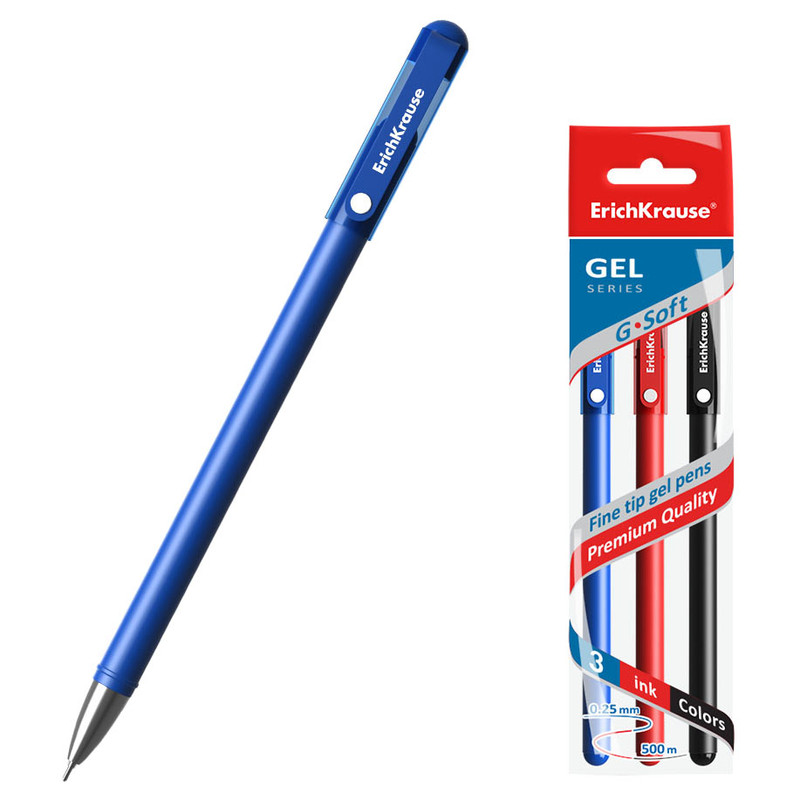Ручка ErichKrause G-Soft гелевая 0.38мм, 3шт