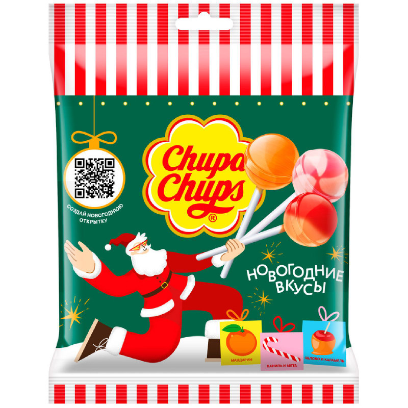 Карамель Chupa Chups мандарин/ваниль-мята/яблоко-карамель, 120г