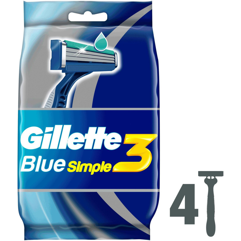 Бритва безопасная Gillette Blue Simple3 одноразовая, 4шт — фото 1