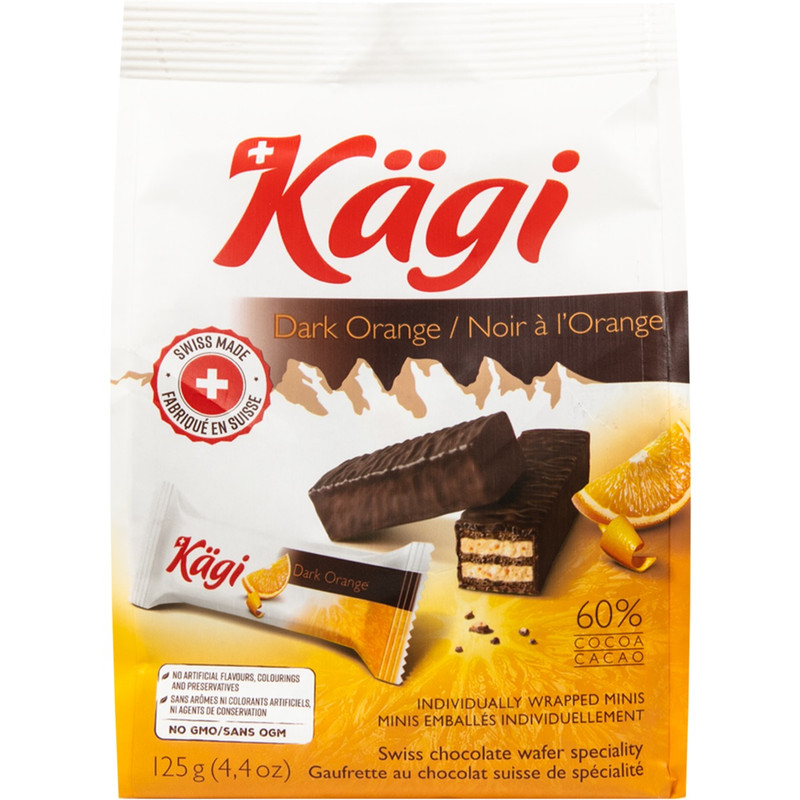 Конфеты Kaegi Dark Orange mini вафельные в тёмном шоколаде с апельсиновым кремом 42%, 125г
