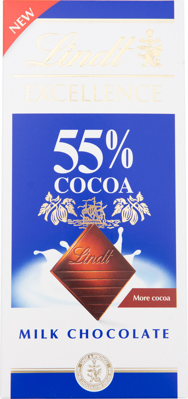 Шоколад молочный Lindt Excellence с высоким содержанием молока и какао 55%, 80г — фото 1