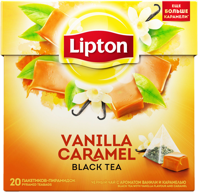 Чай Lipton Vanilla Caramel чёрный байховый с ароматом ванили и карамелью в пирамидках, 20х1.47г