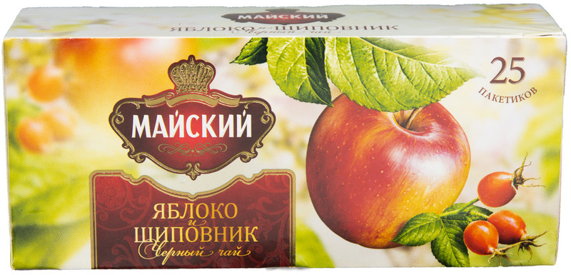 Чай Майский чёрный с кусочками яблока и шиповником в пакетиках, 25х1.5г — фото 2