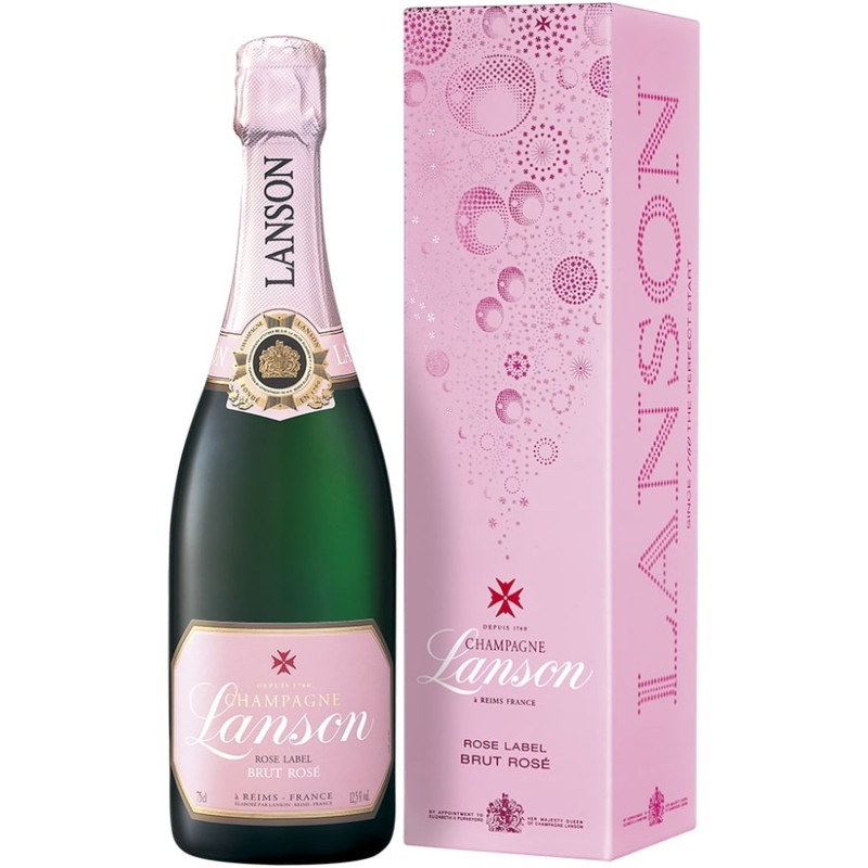 Шампанское Lanson Розе Лейбл розовое брют 12.5% в подарочной упаковке, 750мл