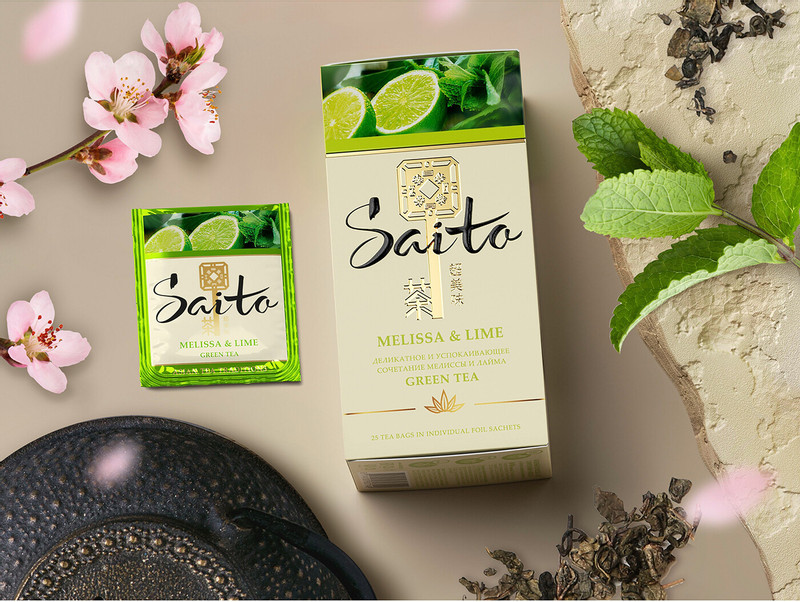 Чай Saito зелёный с мелиссой и ароматом лайма в сашетах, 25х1.5г — фото 7