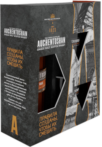 Виски Auchentoshan Американ Оак шотландский 40% в подарочной упаковке, 700мл + 2 кружки