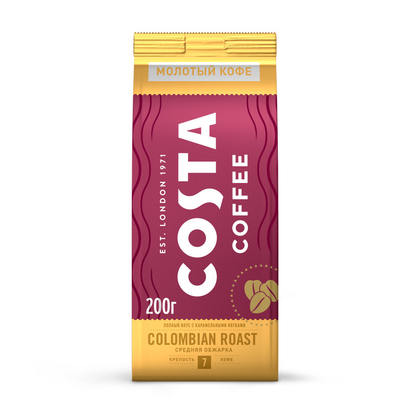 Кофе Costa Coffee Colombian Roast Средняя обжарка, молотый, 200г