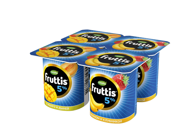 Продукт йогуртный Fruttis Сливочное лакомство дыня-манго-банан-клубника 5%, 115г