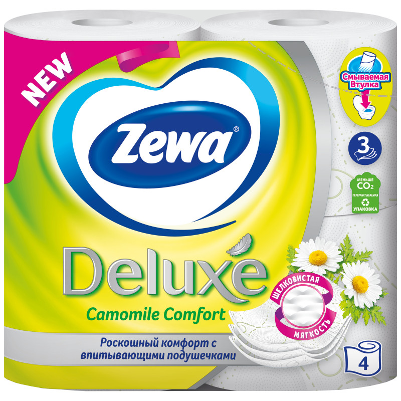 Бумага туалетная Zewa Deluxe 4шт Camomile Comfort 3 слоя — фото 2