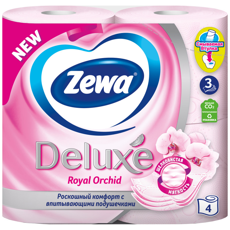 Бумага туалетная Zewa Deluxe 4шт Орхидея 3 слоя — фото 1