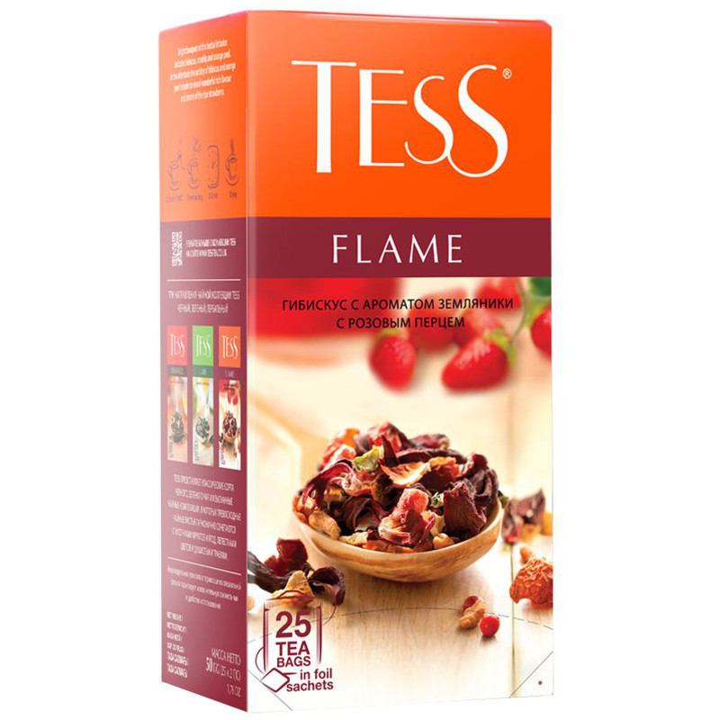Чай Tess Flame фруктовый с земляникой и розовым перцем в пакетиках, 25х2г — фото 2
