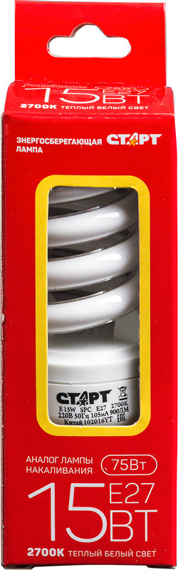 Лампа люминесцентная Старт WSPC E15 E27 2700K 8Y энергосберегающая — фото 6