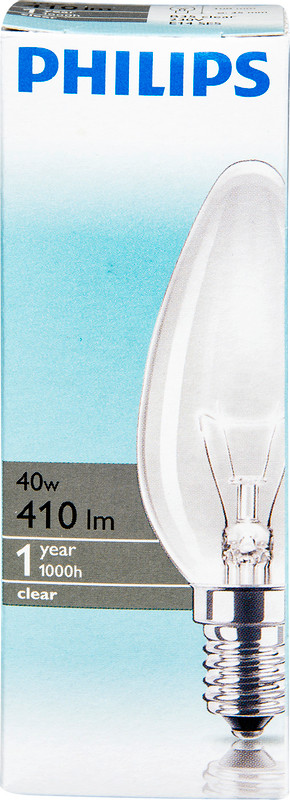 Лампа накаливания Philips В35 E14 CL 40W свеча прозрачная — фото 1