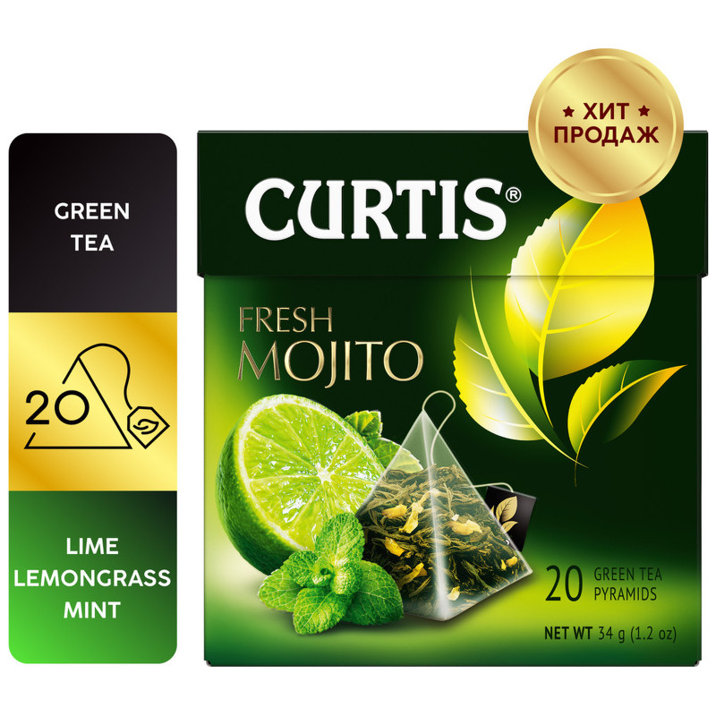 Чай Curtis Fresh Mojito зелёный ароматизированный в пирамидках, 20х1.47г — фото 1
