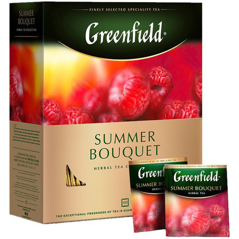 Напиток чайный Greenfield Summer Bouquet со вкусом и ароматом малины в пакетиках, 100х2г — фото 3
