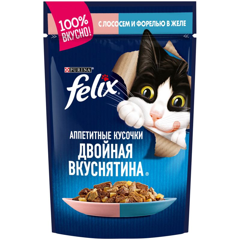 Влажный корм Felix для кошек с лососем и форелью, 85г