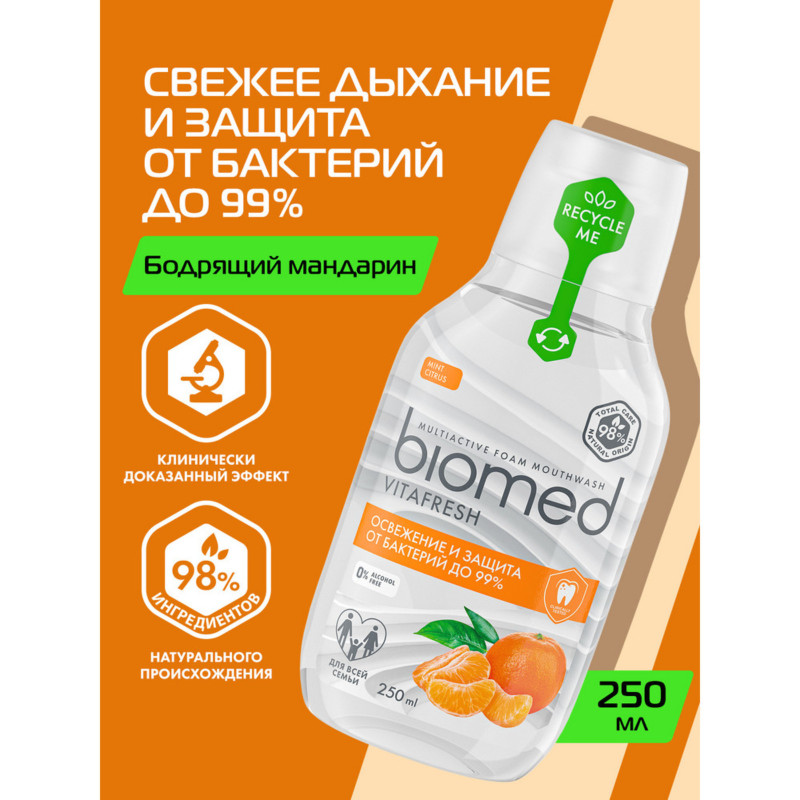 Ополаскиватель Biomed Vitafresh комплексный пенный для полости рта, 250мл — фото 1