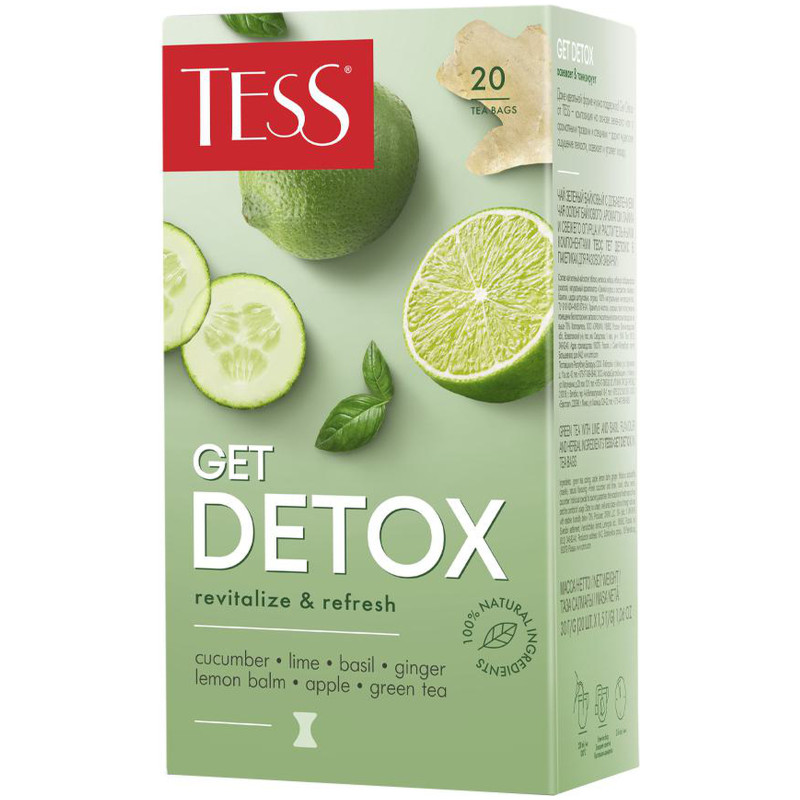 Чай Tess Гет Детокс зелёный и оолонг с ароматом лайма и свежего огурца, 20х1.5г — фото 1