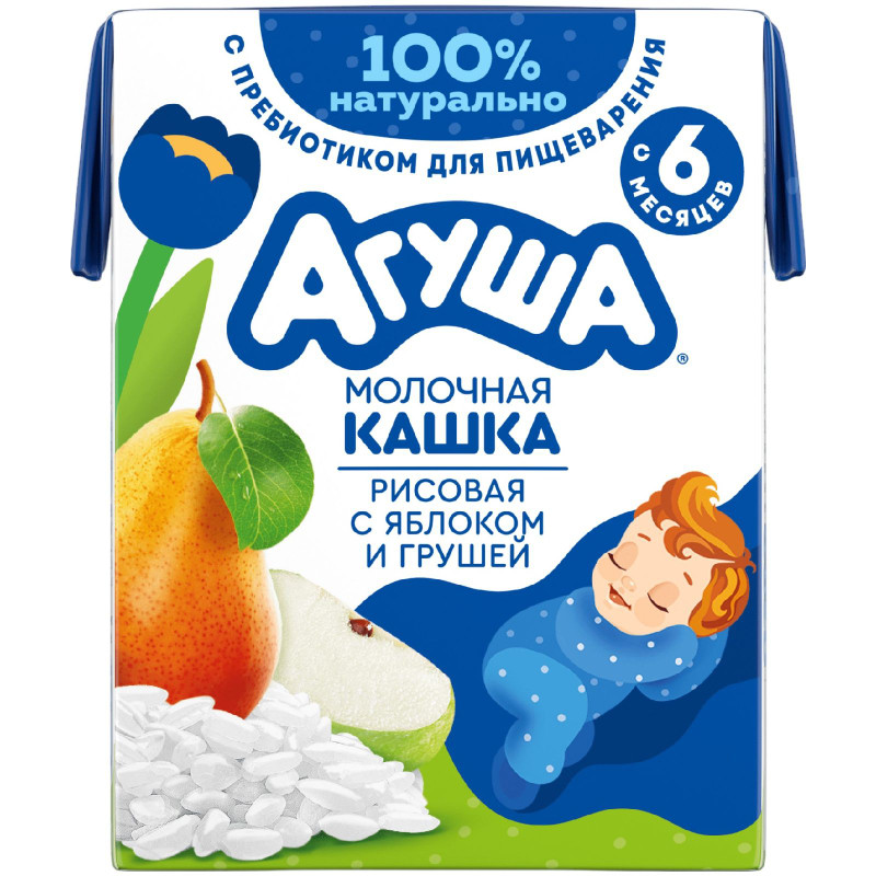 Каша молочная Агуша Засыпайка Рис-Яблоко-Груша 2.7% с 6 месяцев, 200мл — фото 1