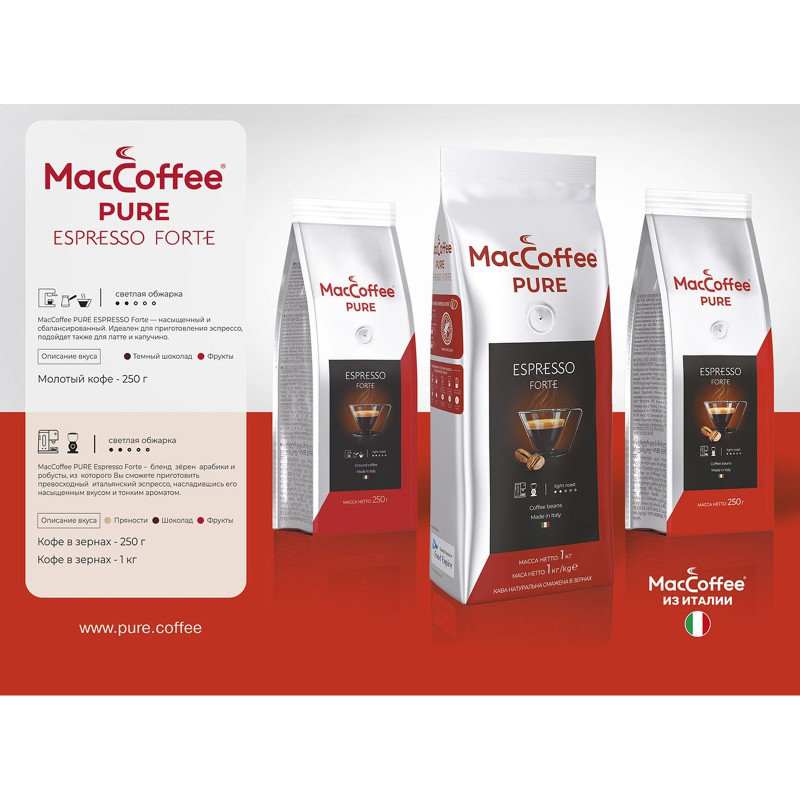 Кофе MacCoffee Pure Espresso Forte жареный в зернах, 1кг — фото 5