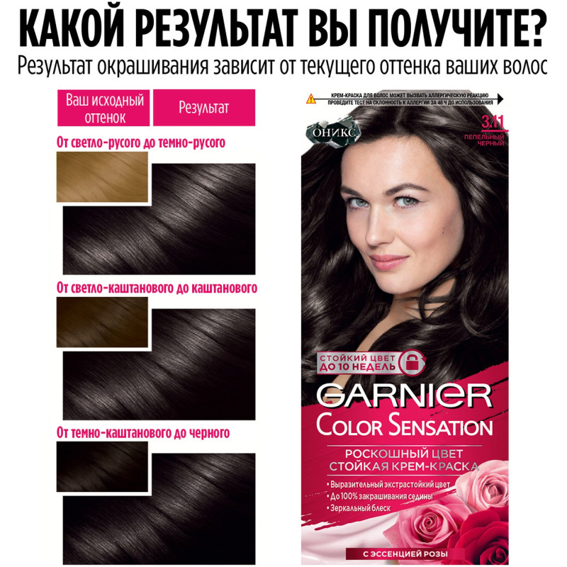 Крем-краска Garnier для волос Color Sensation Роскошный Цвет 3.11 пепельный чёрный стойкая — фото 4